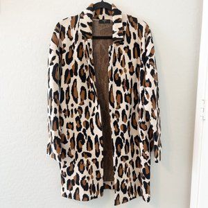 Tahari Coatigan Sweater Jacket Cheetah Print Long Open Front Medium Cardigan
